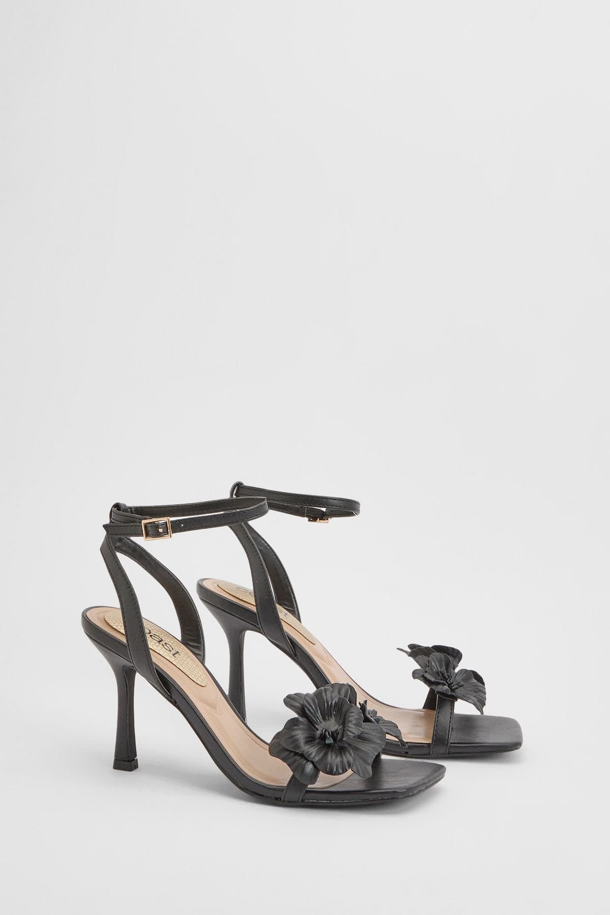 Coast Coast Women's Primrose Faux Leather Corsage High Stiletto Heeled Sandals in Black