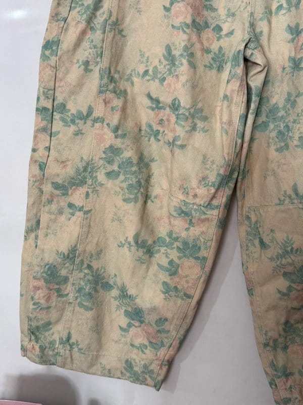 ASOS Floral Vintage Green Cream Wide Leg Barrel Jeans Trousers