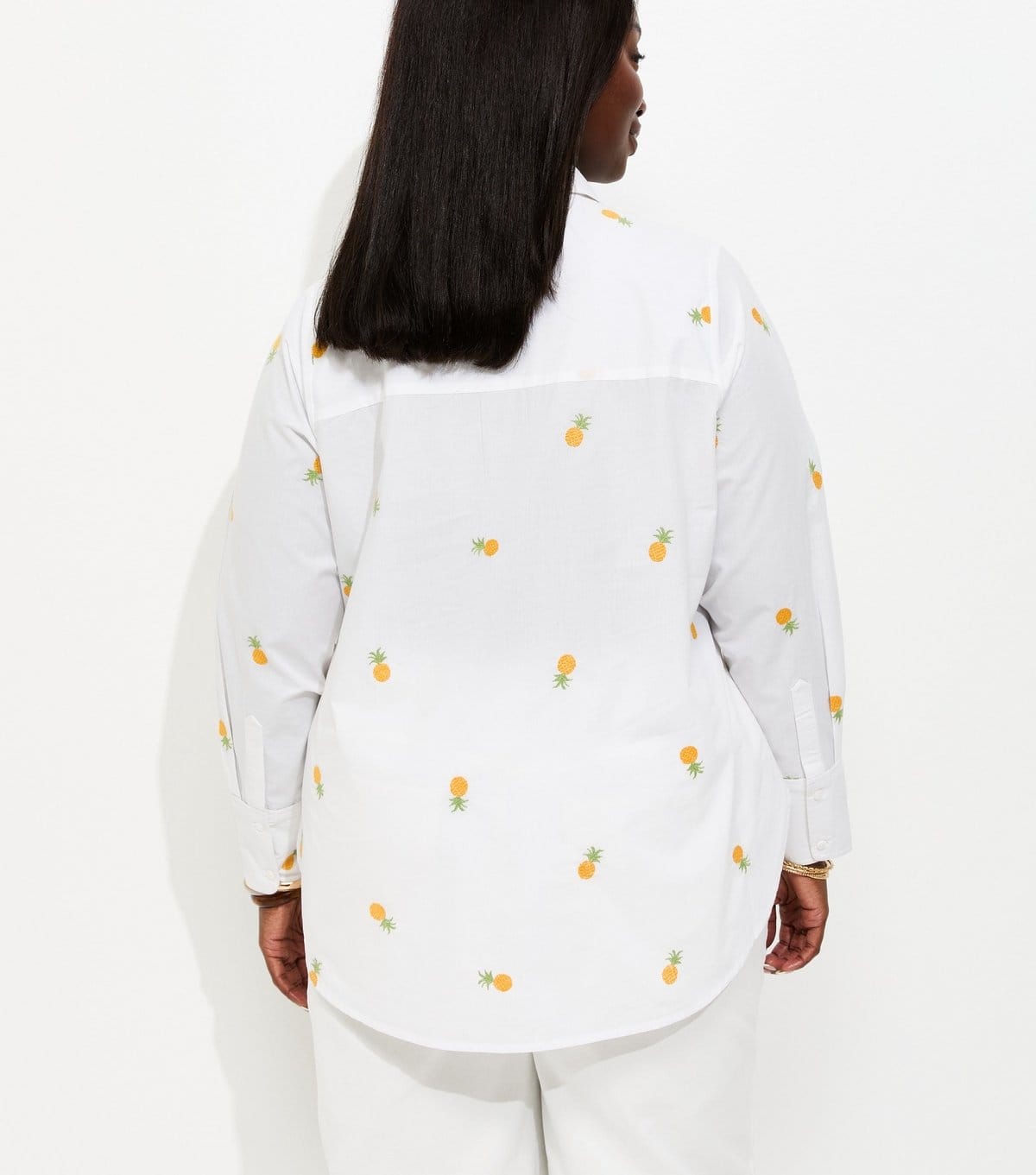 New Look Women's Plus Size White Cotton Pineapple Embroidered Shirt Curves New Look - 4