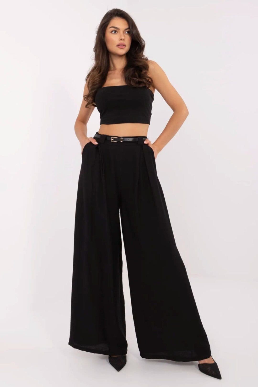Love Lace Black Viscose Nylon Palazzo Trousers