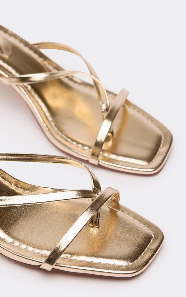 EGO Sander Strappy Low Heeled Mule In Gold Faux Leather, Women's Size UK 3 - 2