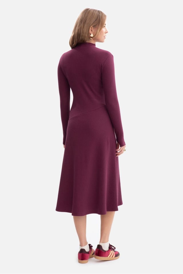 Love Lace Love Lace Women's Ribbed Midi Shirt Collar Dress Thumb Cuffs in Violet - 2