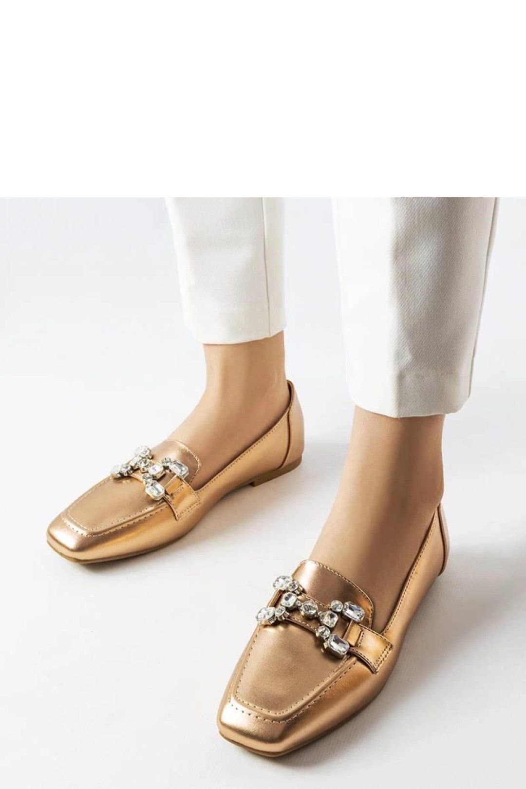Love Lace Love Lace Women's Elegant Slip On Moccasins with Zircon Detail Brown Sole in Gold