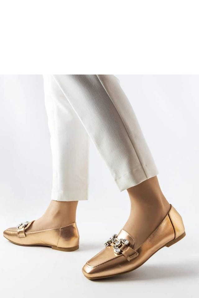 Love Lace Love Lace Women's Elegant Slip On Moccasins with Zircon Detail Brown Sole in Gold - 2