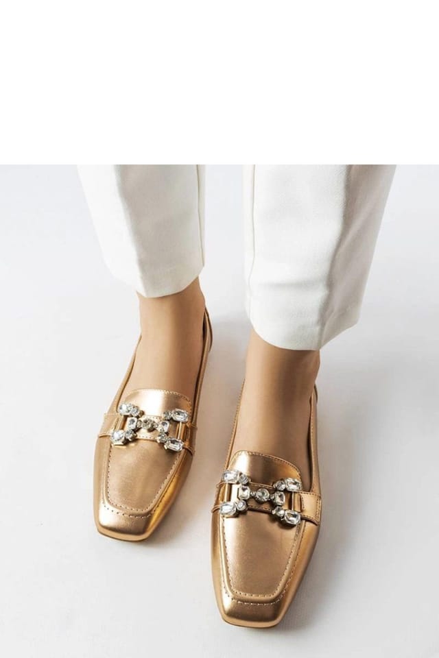 Love Lace Love Lace Women's Elegant Slip On Moccasins with Zircon Detail Brown Sole in Gold - 3
