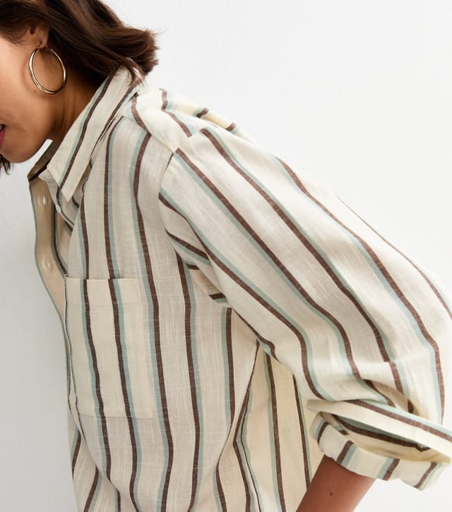 New Look Women's Blue and Brown Striped Cotton Long Sleeve Shirt New Look - 2