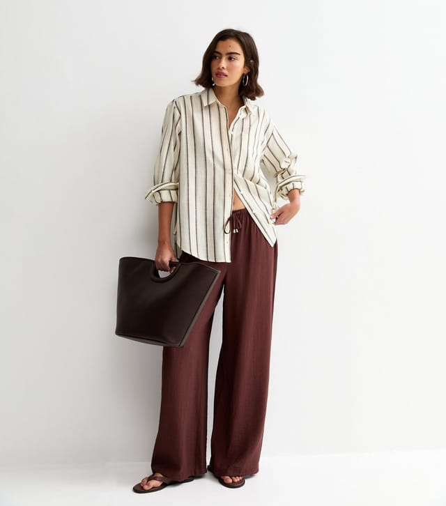 New Look Women's Blue and Brown Striped Cotton Long Sleeve Shirt New Look - 3