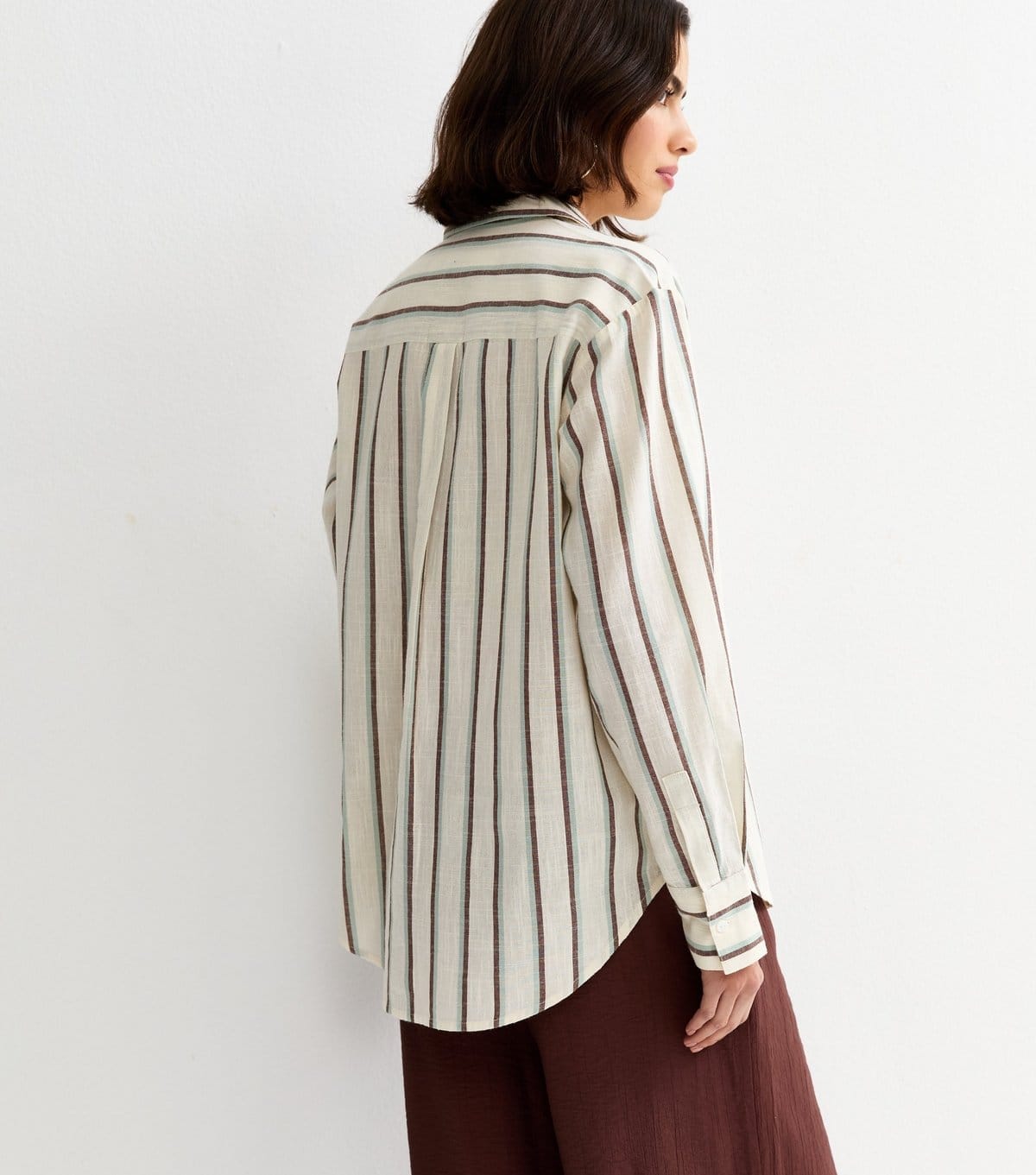 New Look Women's Blue and Brown Striped Cotton Long Sleeve Shirt New Look - 4