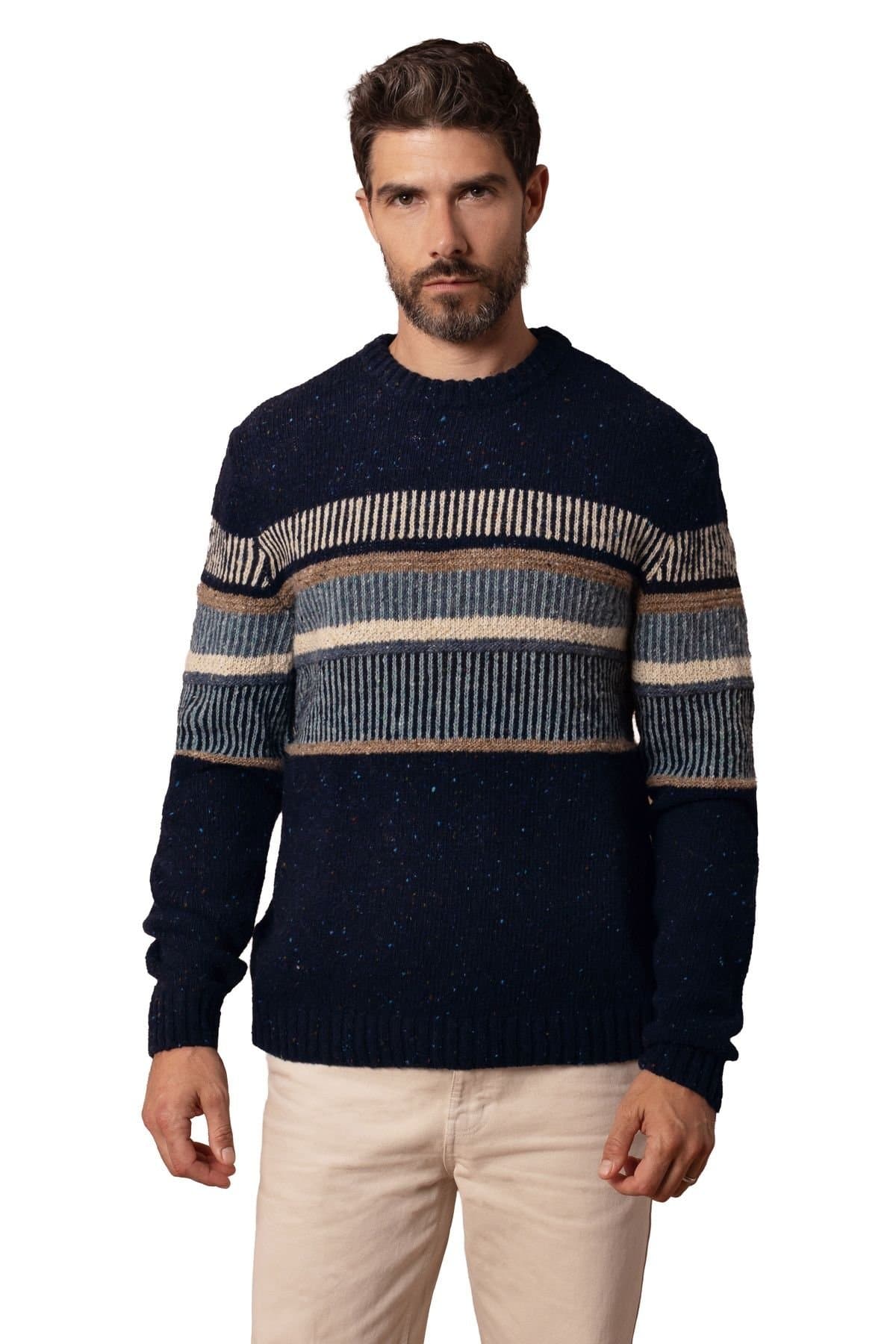 Celtic & Co Celtic & Co Men's Statement Donegal Wool Sweater in Mid Navy