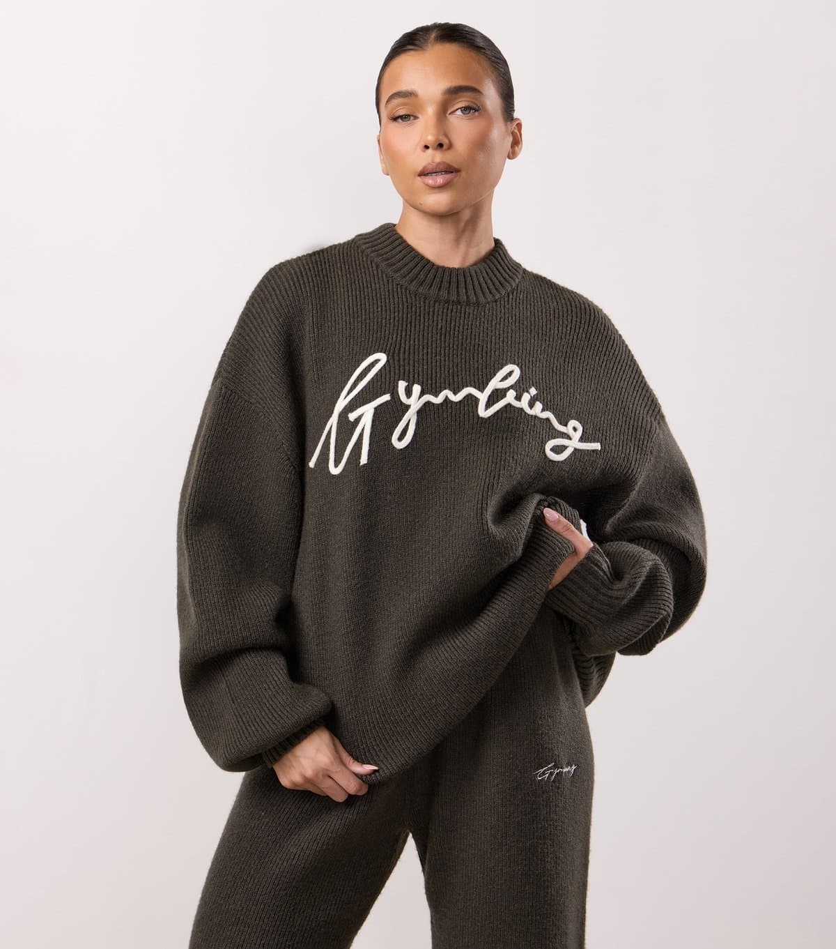 Gym King Gym King Khaki Ribbed Knit Sweatshirt for Women