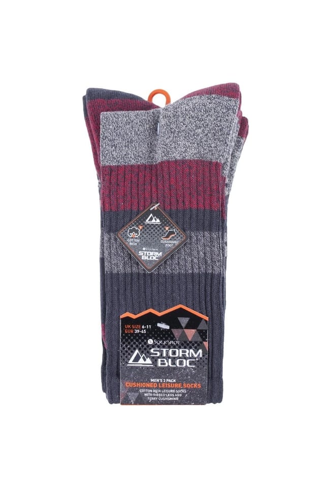 SOCKSHOP Storm Bloc SOCKSHOP Storm Bloc Men's 3 Pack Cushion Sole Cotton Hiking Socks in Charcoal - 2