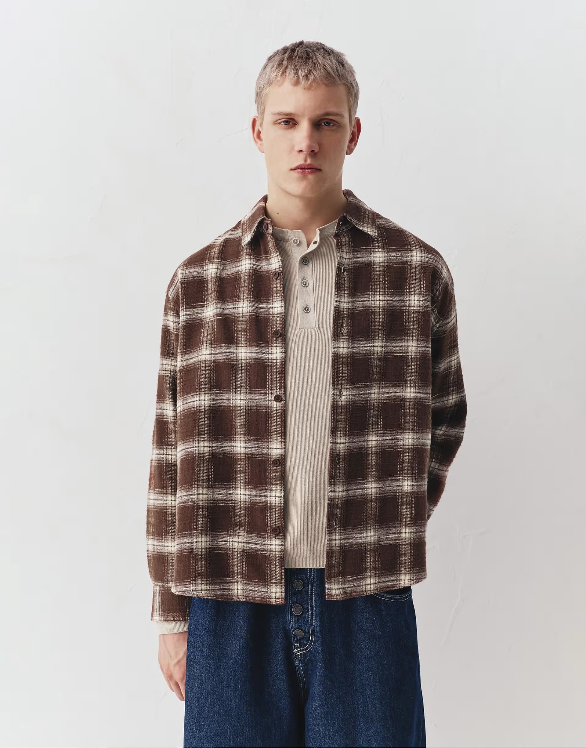 ASOS Pull&Bear Long sleeve check t-shirt in brown