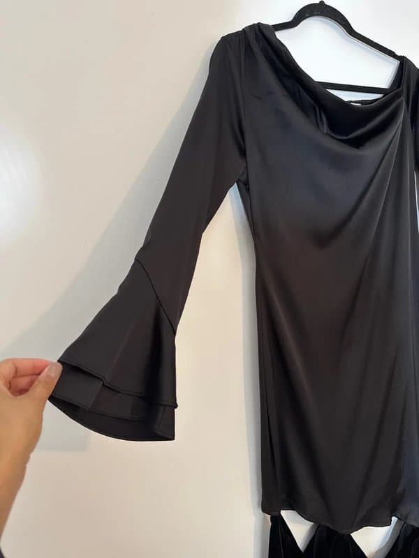Never Fully Dressed Never Fully Dressed - Anthropologie Black Satin and Velvet Evening Dress - off shoulder -size 10