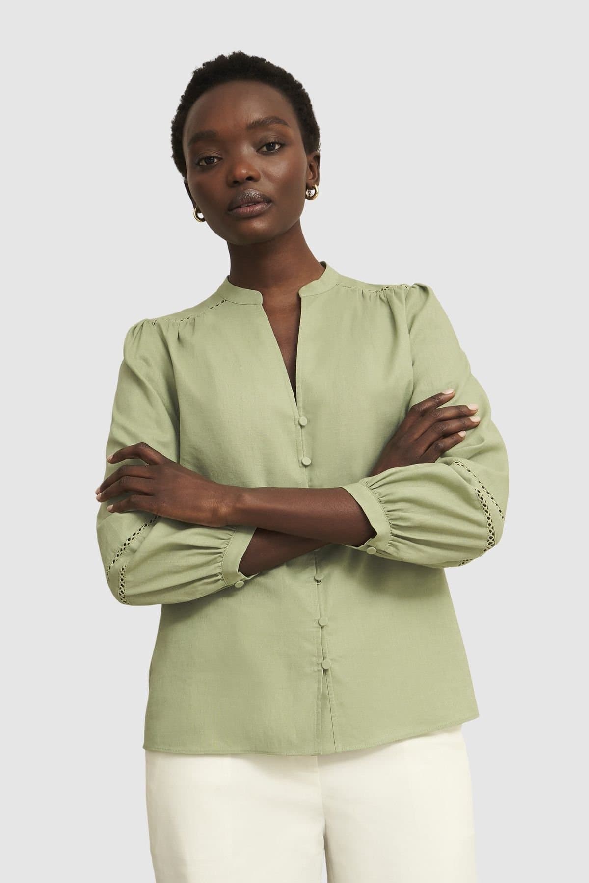 Hobbs London Hobbs London Women's Emberlynn Linen Blend Blouse in Pale Green