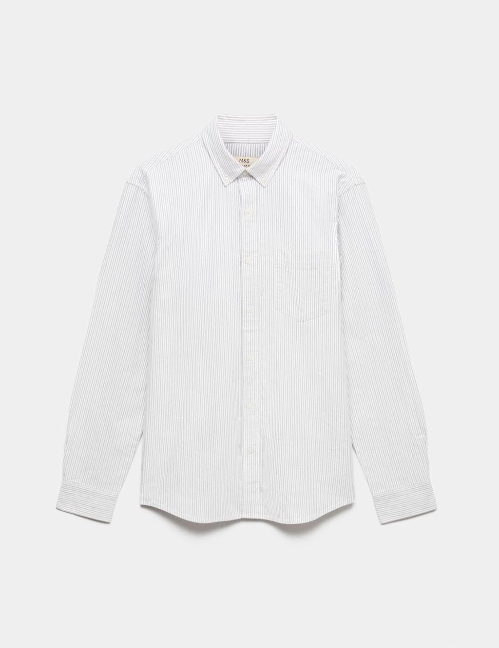 Marks & Spencer M&S Ultimate Pure Cotton Striped Oxford Shirt Charcoal Mix