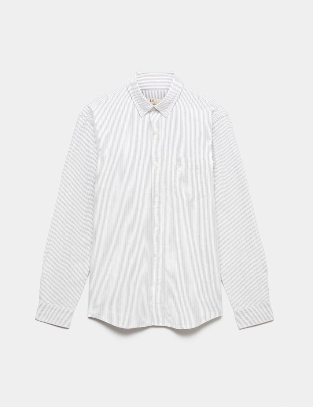 Marks & Spencer M&S Ultimate Pure Cotton Striped Oxford Shirt Charcoal Mix - 1