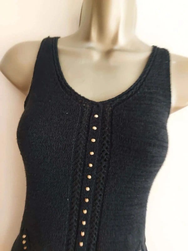 Vintage Dressing Black Knit Beaded Cami Top