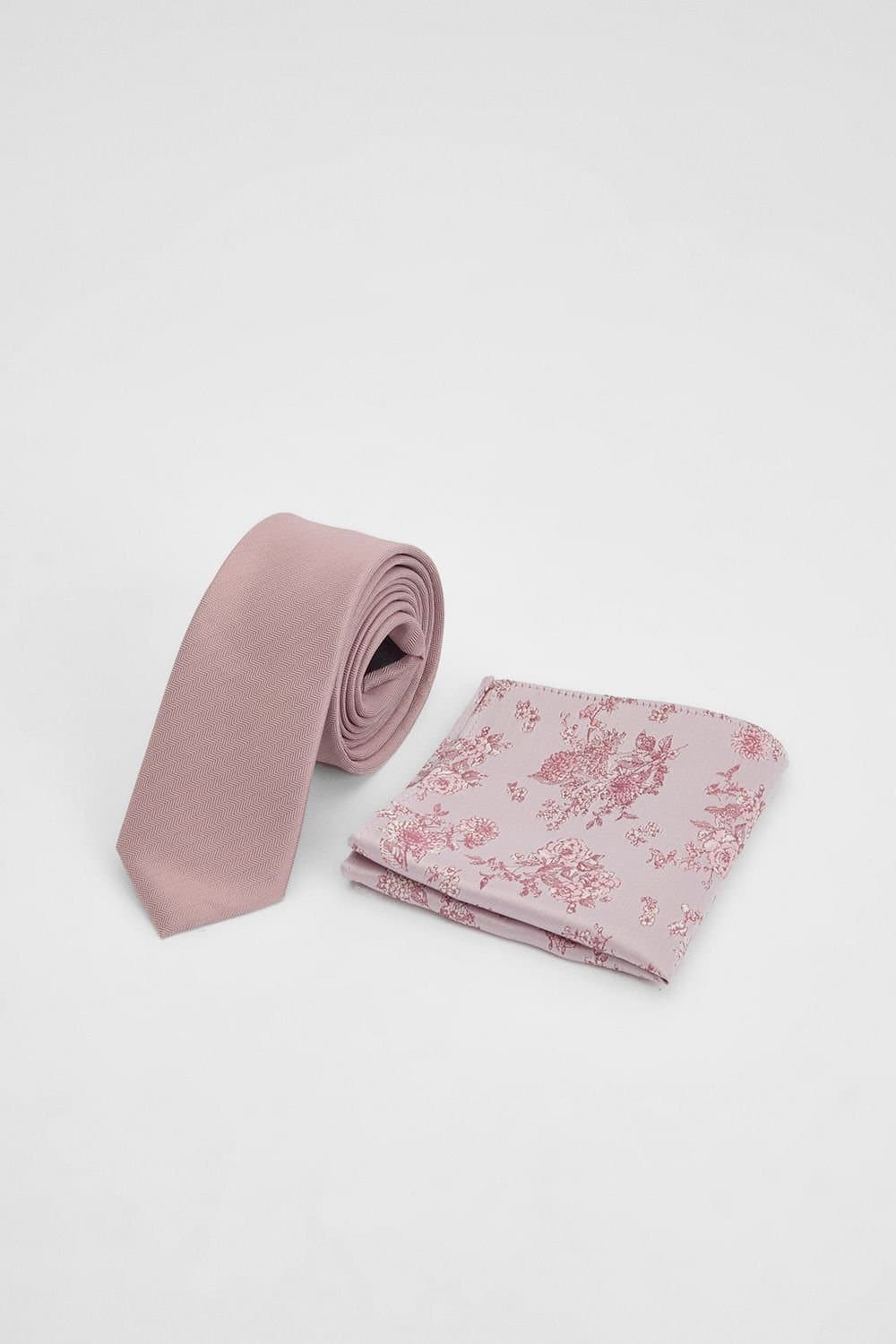 Burton Burton Men's Plain Pink Tie & Floral Pocket Square