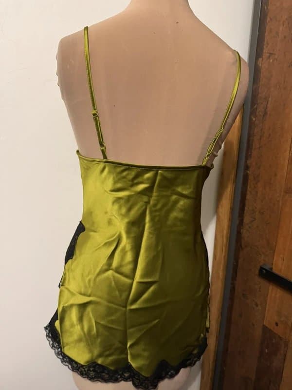 ASOS Design longline satin lingerie cami black lace adjustable green pine silky size 10