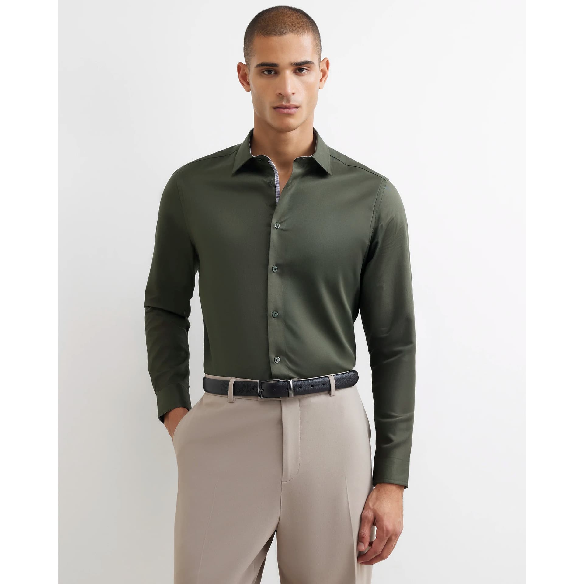 River Island Mens River Island Green Slim Fit Twill Shirt