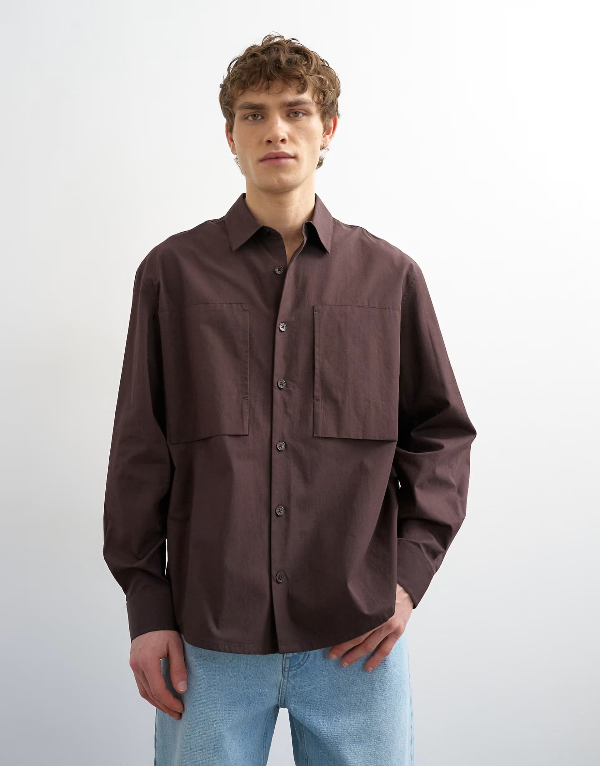 ASOS ASOS Relaxed Fit Poplin Shirt in Brown