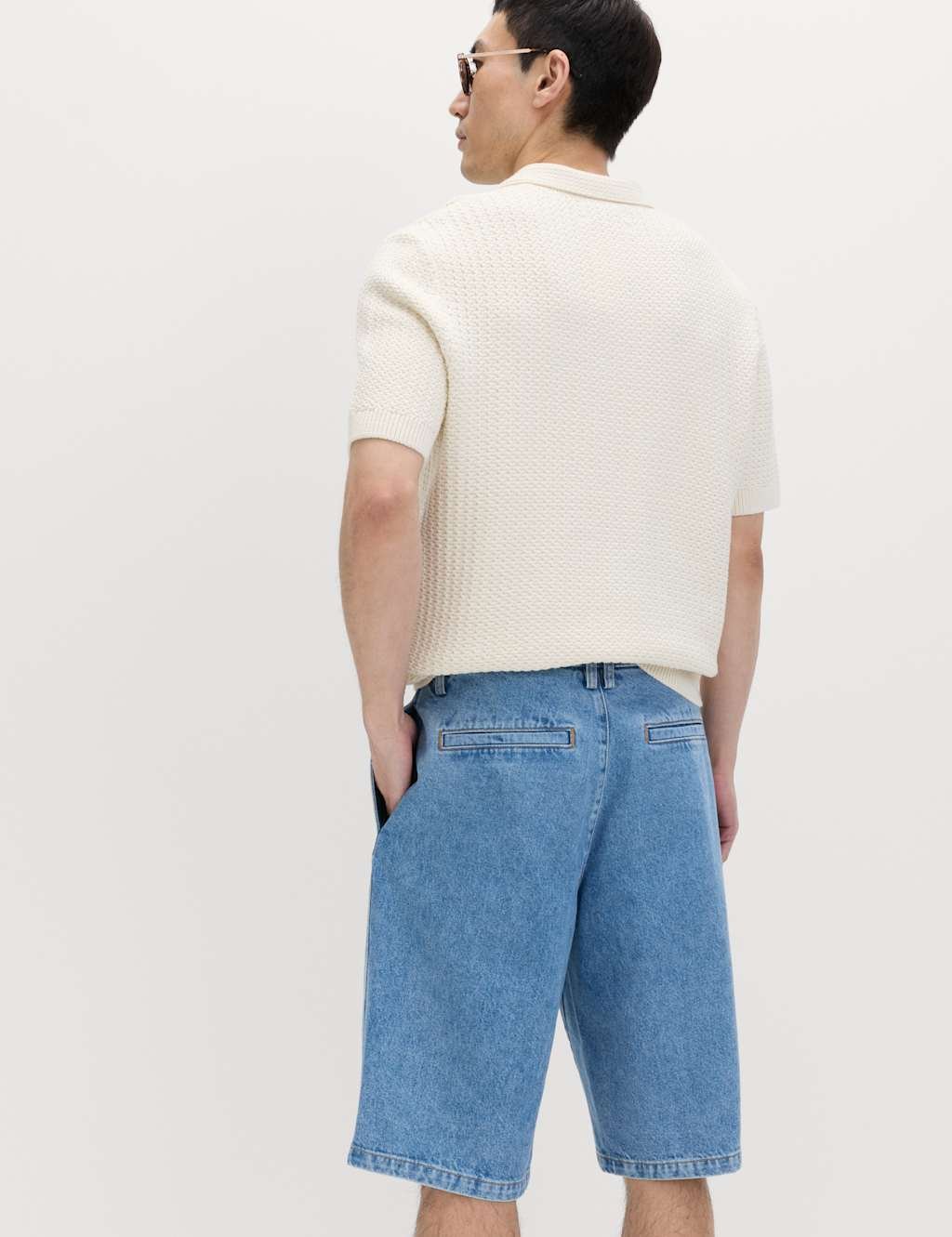 Marks & Spencer M&S Regular Fit Pure Cotton Denim Shorts Mid Blue - 3