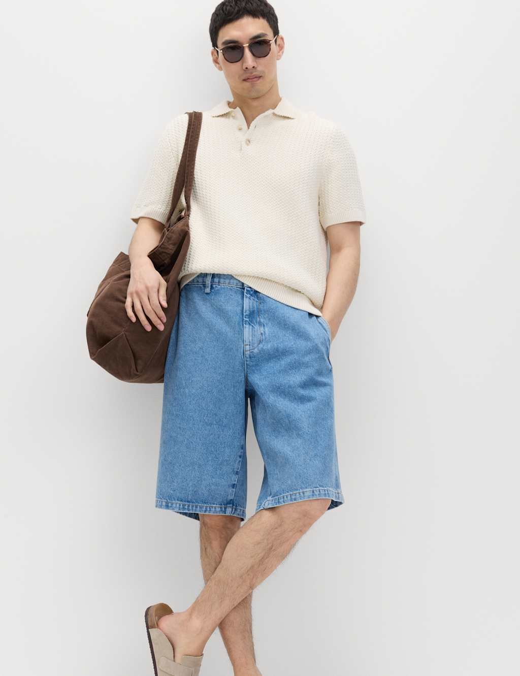 Marks & Spencer M&S Regular Fit Pure Cotton Denim Shorts Mid Blue - 4