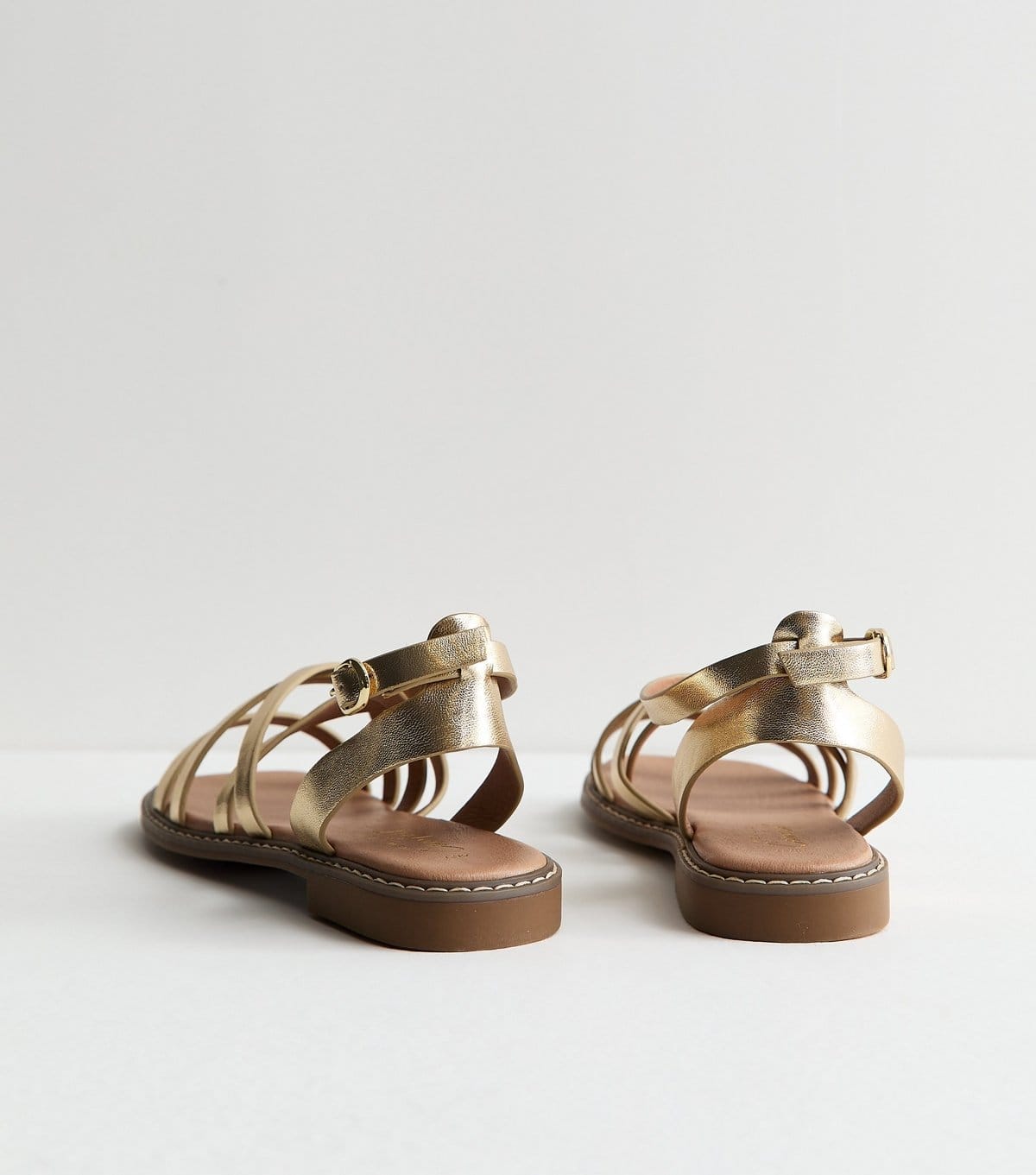New Look Women's Gold Faux Leather Multi Strap Flat Sandals Vegan New Look - 4