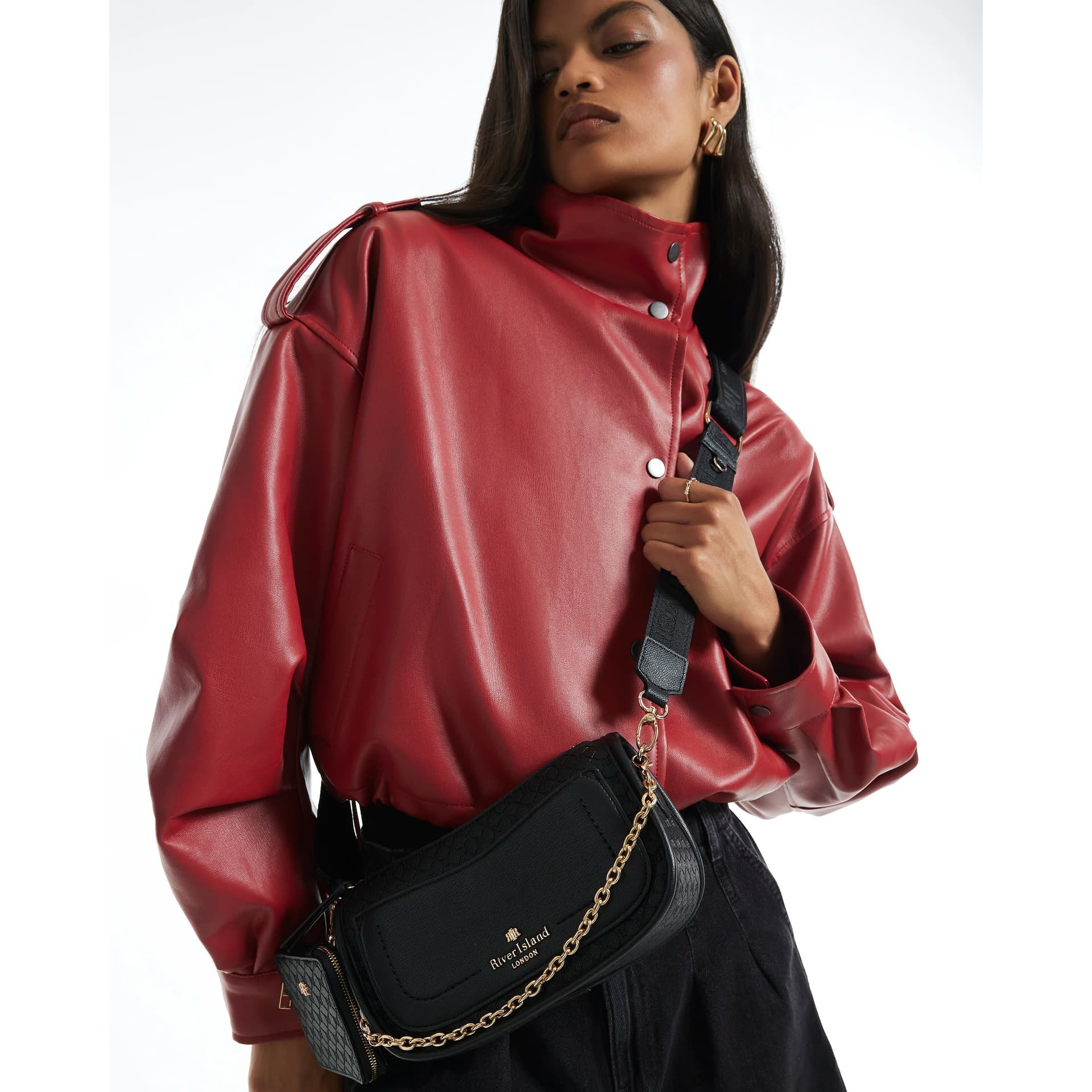 River Island River Island Womens Black Scooped Embossed Crossbody Bag Set