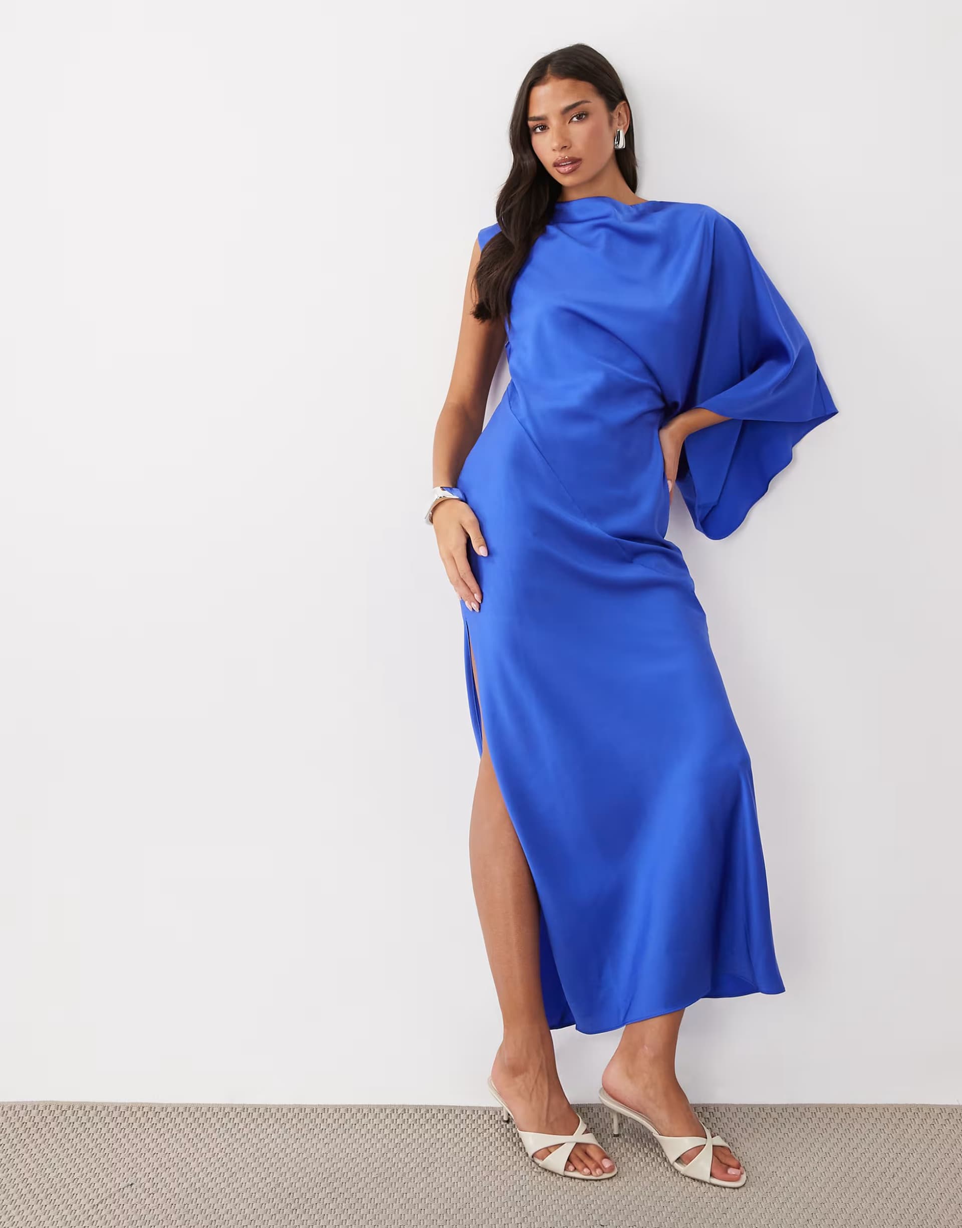 ASOS ASOS DESIGN one shoulder maxi with open back in blue