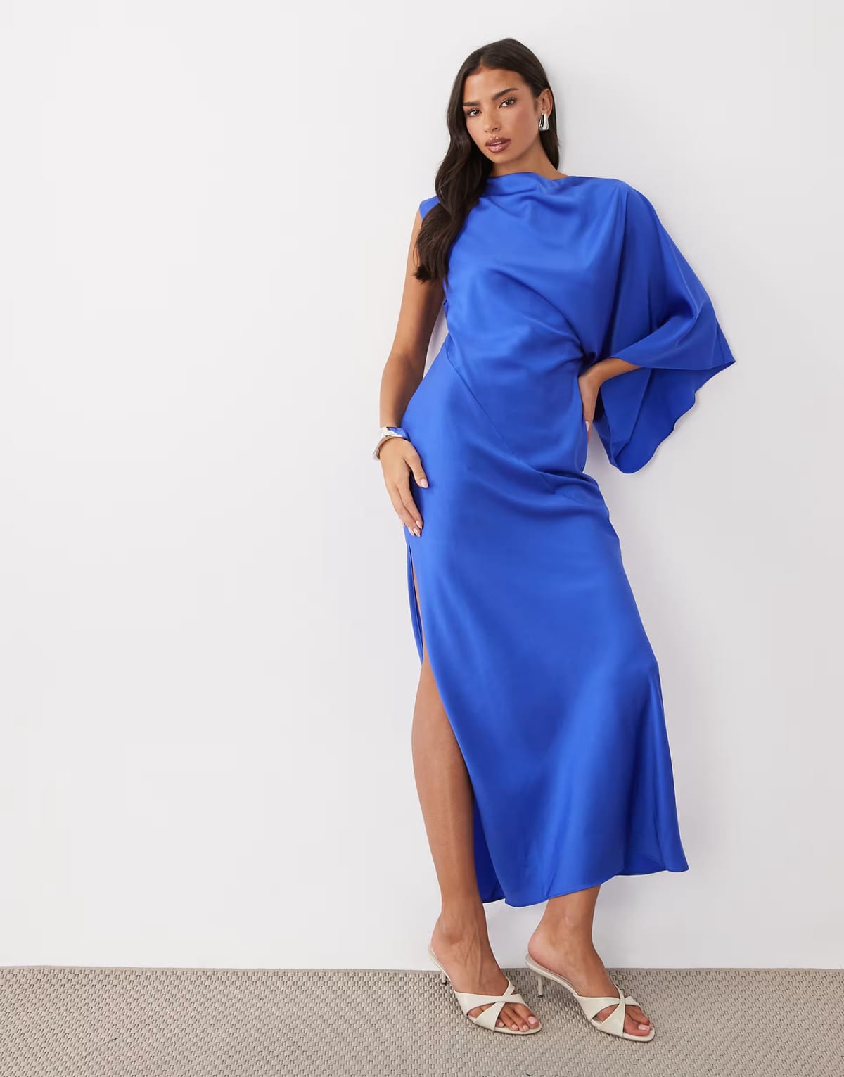 ASOS ASOS DESIGN one shoulder maxi with open back in blue - 1