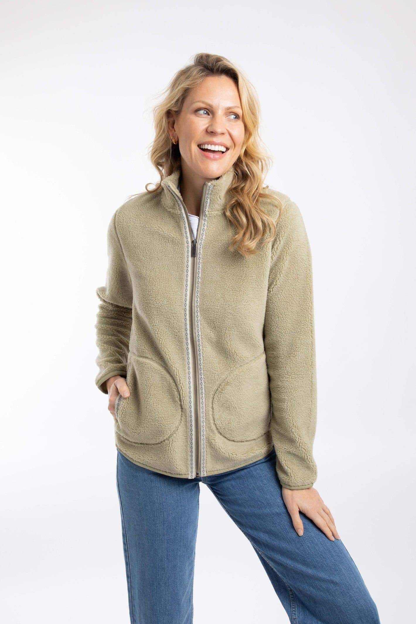 Weird Fish Weird Fish Women's Lucille Lightweight Full Zip Borg Fleece in Pale Green