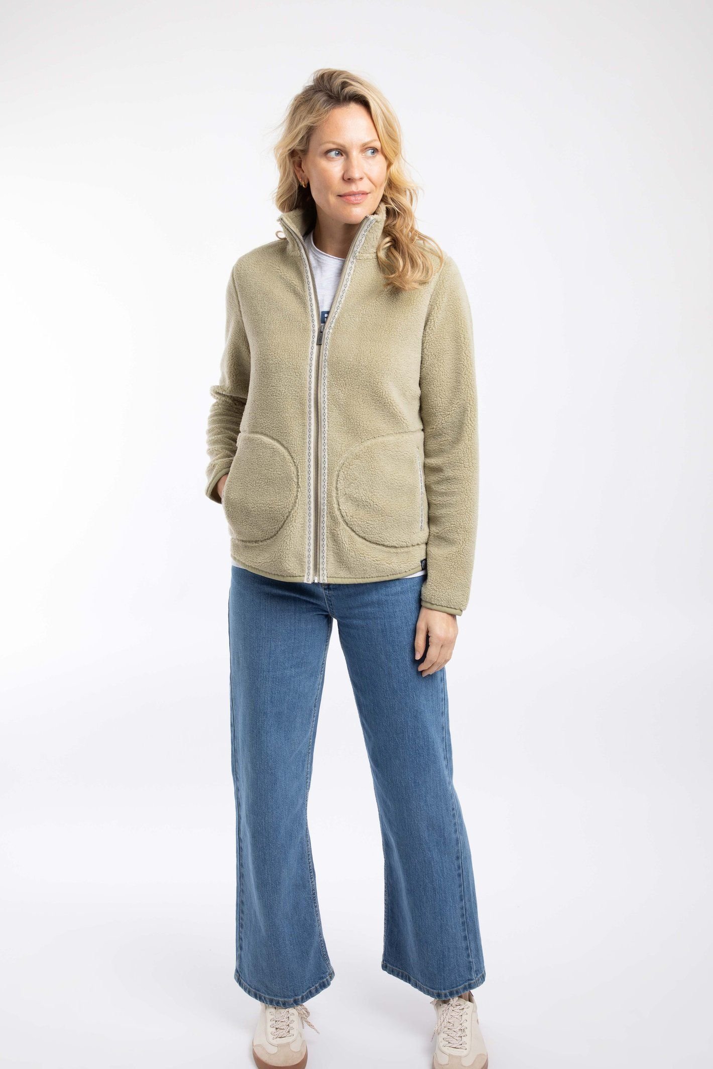 Weird Fish Weird Fish Women's Lucille Lightweight Full Zip Borg Fleece in Pale Green - 4