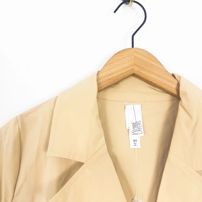 MarlaWynne Marlawynne Trench Coat Sand Beige Chiffon Pleat Back Size XS NEW