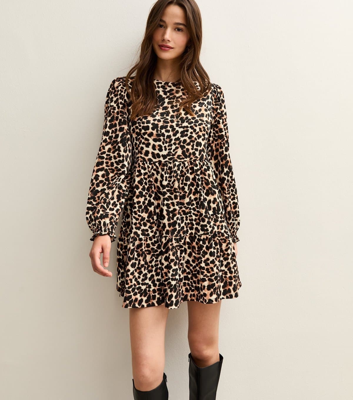 New Look Women's Brown Leopard Print Smock Mini Dress New Look