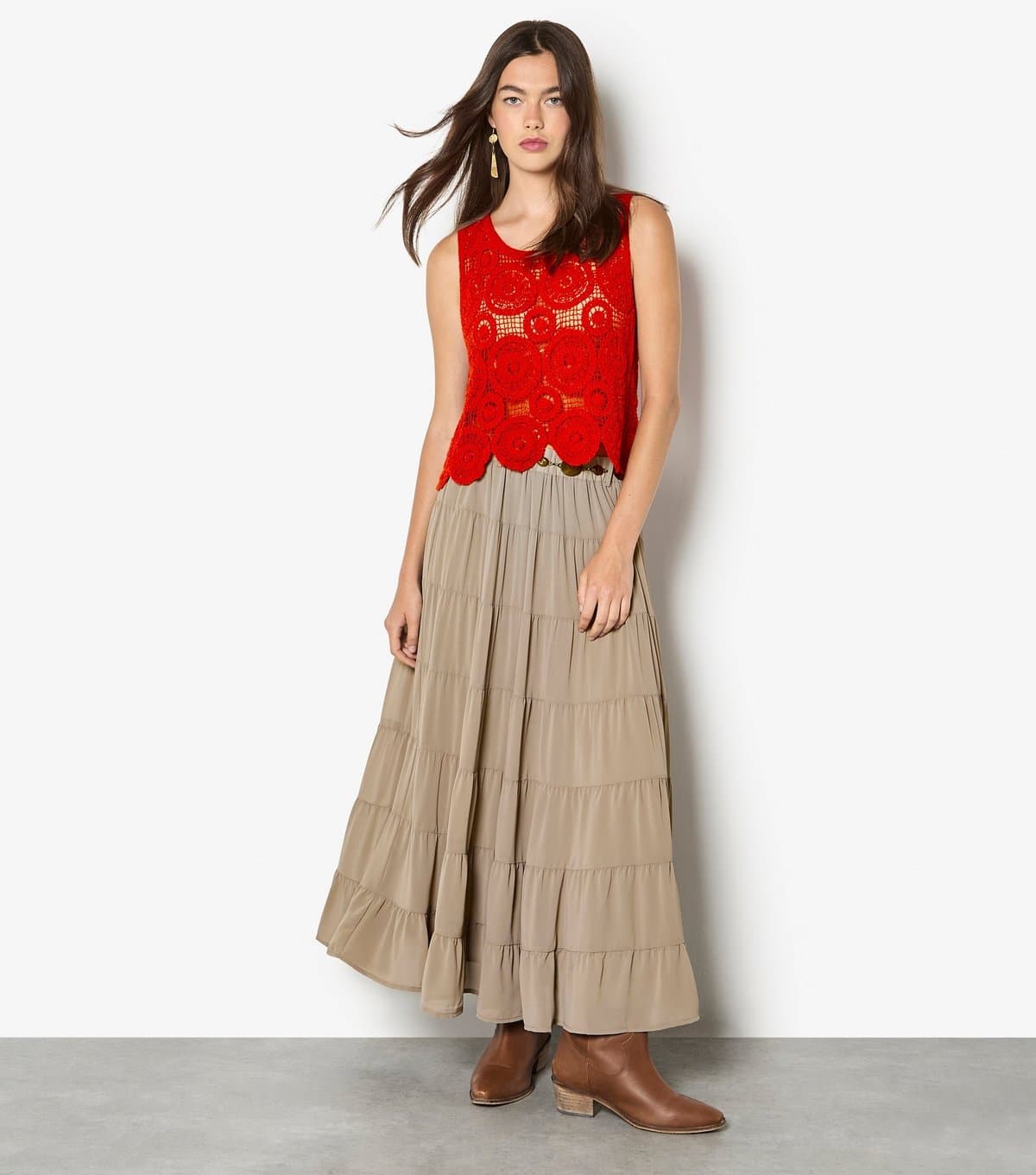 Apricot Apricot Stone Tiered Maxi Skirt for Women