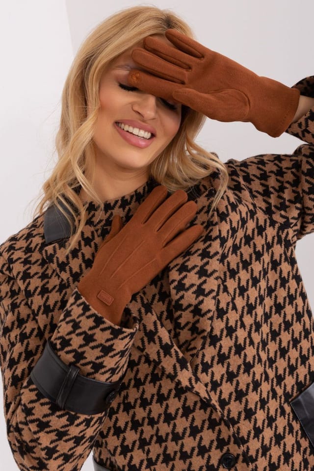 Love Lace Love Lace Women's Elegant Insulated Touchscreen Gloves with Embroidered Flower Patches in Brown - 2
