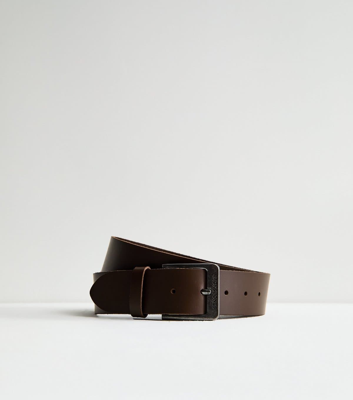 jack & jones Jack & Jones Dark Brown Leather Square Buckle Belt