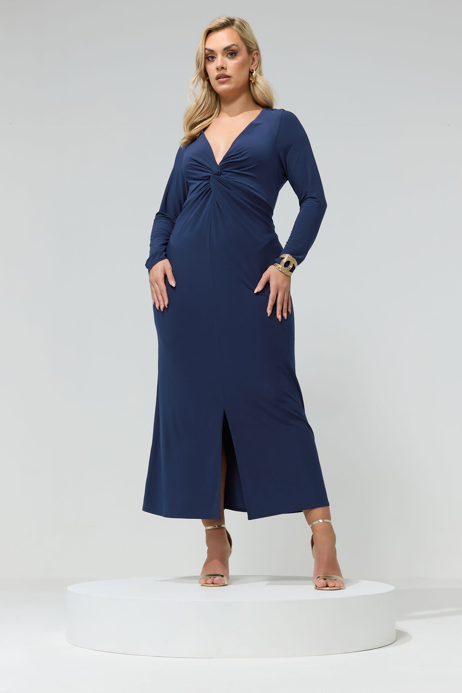 Yours London Plus Size Navy Knot Front Maxi Dress