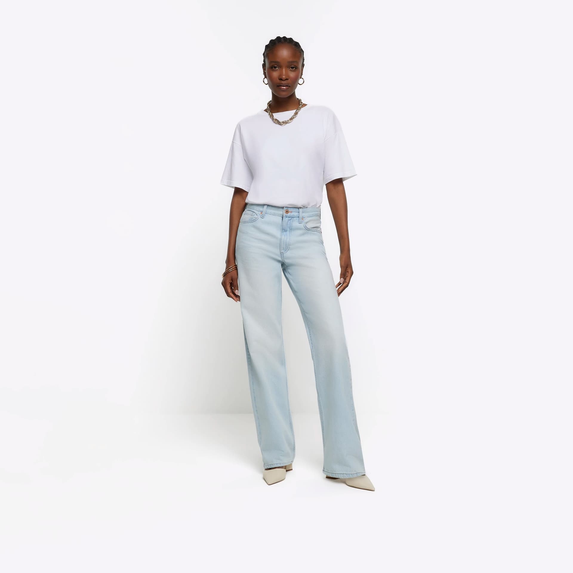 Kind Society River Island Womens Blue High Waisted Relaxed Straight Leg Jeans