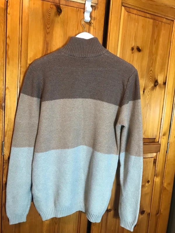 !Solid Mens size L (48 ins chest) waffle knit brown beige jumper 1/4 zip neck