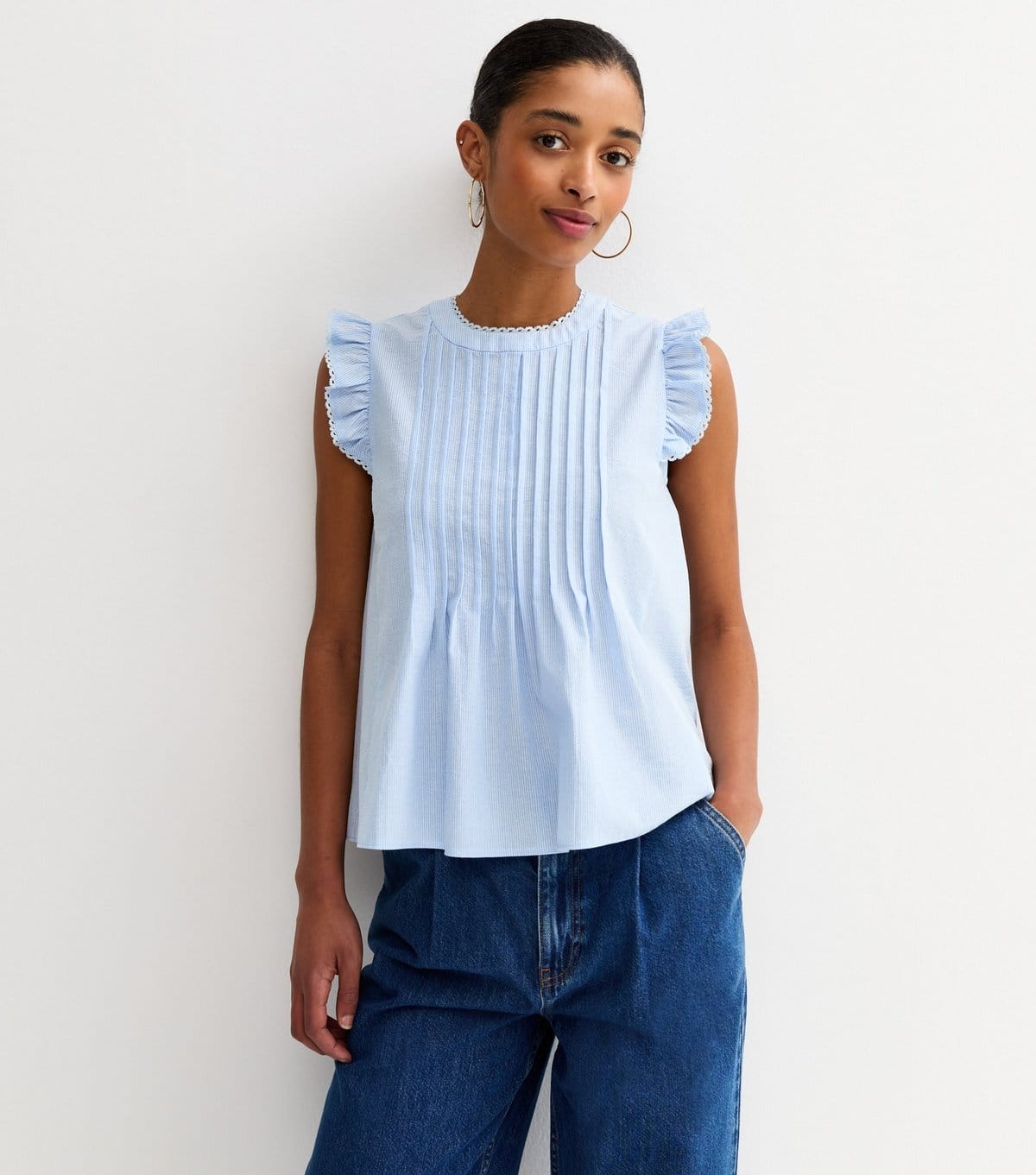 New Look Women's Blue Striped Pintuck Sleeveless Blouse New Look - 4