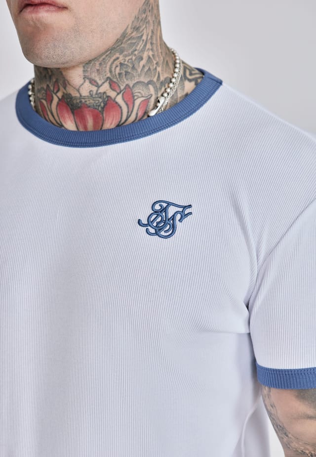 SikSilk SikSilk Men's Ribbed Ringer T-Shirt in White - 2