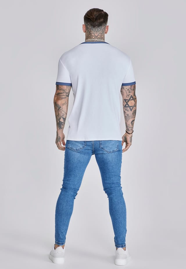 SikSilk SikSilk Men's Ribbed Ringer T-Shirt in White - 3