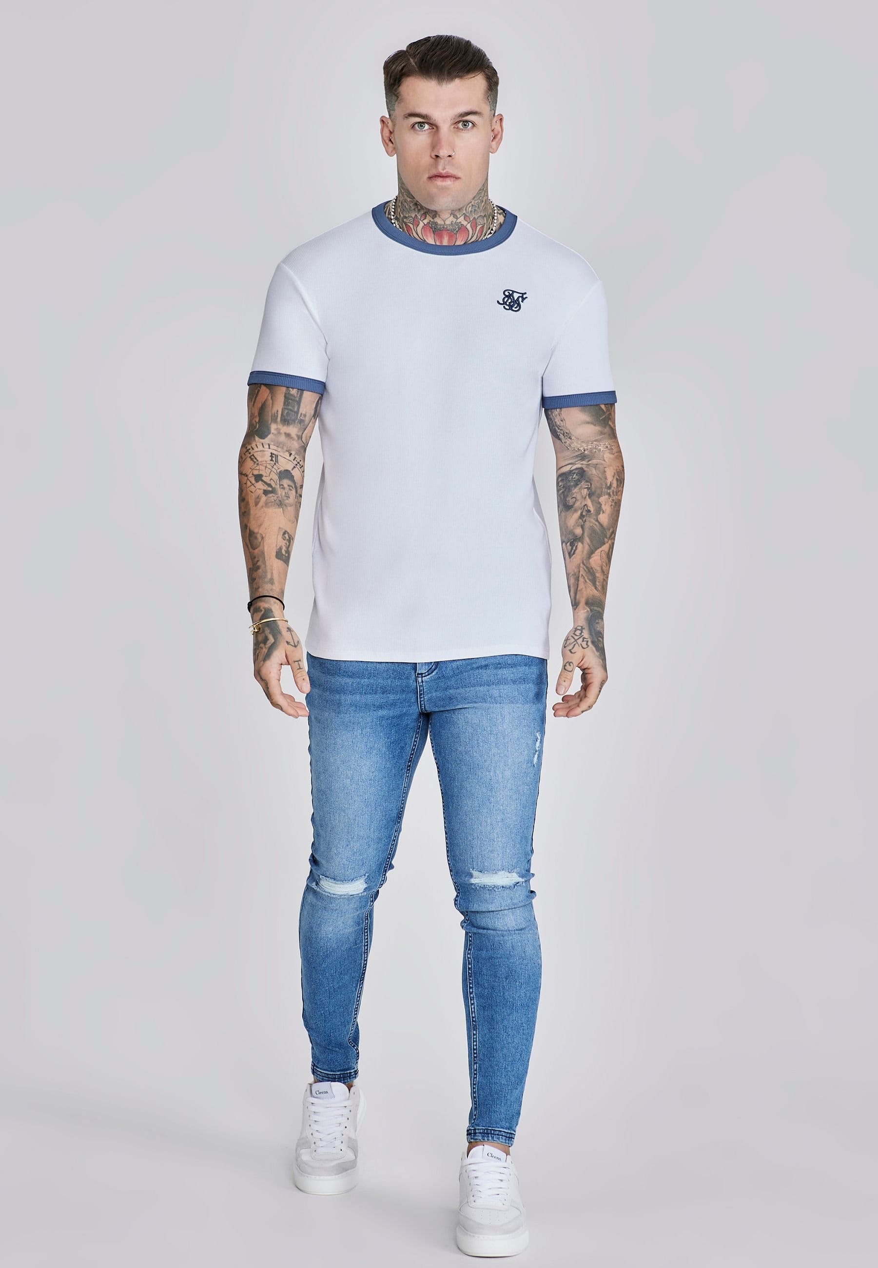 SikSilk SikSilk Men's Ribbed Ringer T-Shirt in White - 4