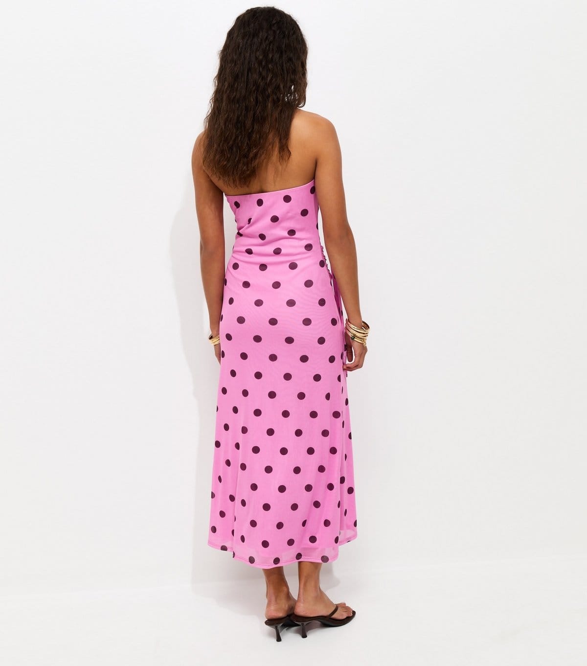New Look Women's Pink Polka Dot Cowl Neck Scarf Trim Midi Dress New Look - 4