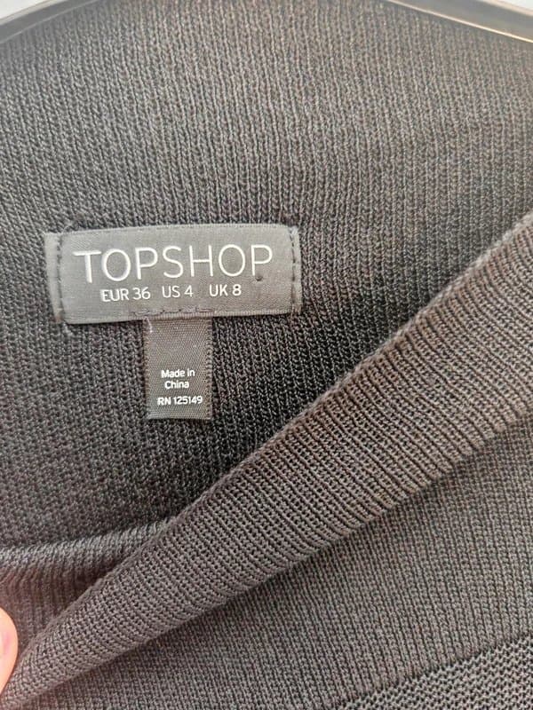 Topshop Topshop Black thin jumper with fringe detail high neck long sleeve blouse top uk 8 S