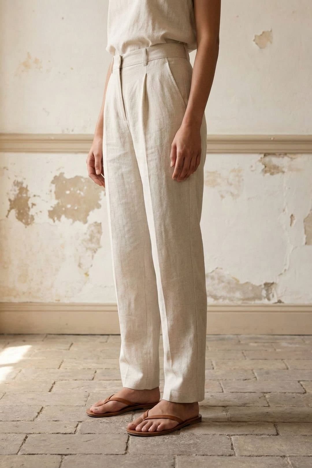 MyFashion MyFashion Women's High-Waist Straight-Leg Crepe Trousers in Medium Beige