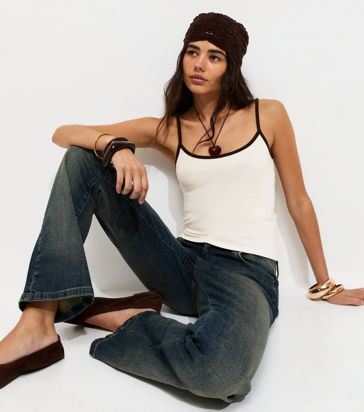 New Look New Look Cream Cotton Rich Contrast Trim Cami Top