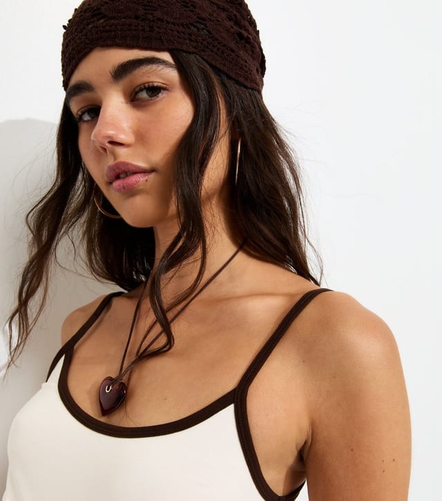 New Look Women's Cream Cotton Rich Contrast Trim Cami Top New Look - 2